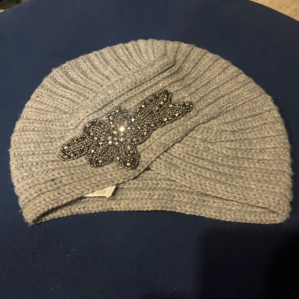 Aldo Light Gray Turban Style Beanie with  Embellishment